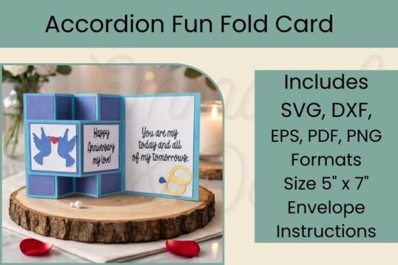 Accordion Fun Fold Card SVG Template for 3D Anniversaries