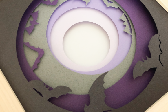 Bats and Moon - 3D Shadow Box Template for Halloween Crafts and Digital Sales