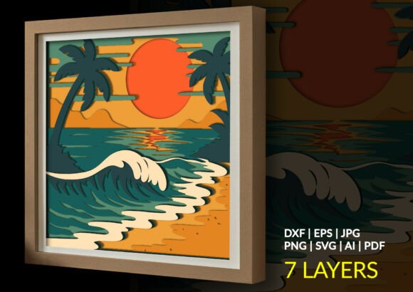 Beach Sunset Summer Layered Shadow Box β A 3D SVG Freebie for Creative Sellers