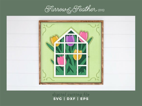 Elegant 3D SVG for Spring: Tulip Greenhouse Shadowbox Easter SVG