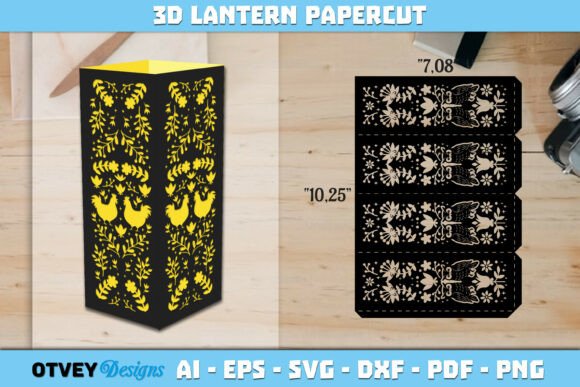Folk Art Lantern Paper Cut Files: 3D SVG Charm for Shadow Box Crafters