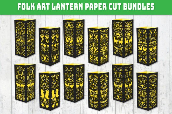 Folk Art Lantern Paper Cut Files BUNDLES: 3D SVG Designs for Charming Branding & Shadow Box Appeal