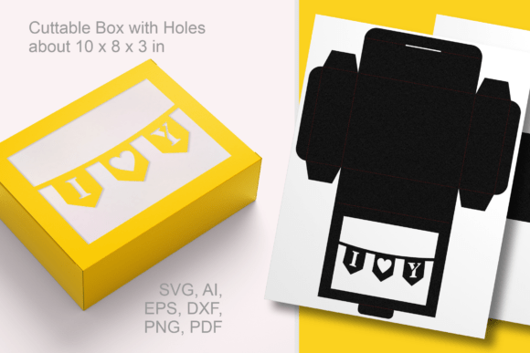 I♥Y Banner Rectangular Window Favor Box – 3D SVG for Valentine S Day Branding