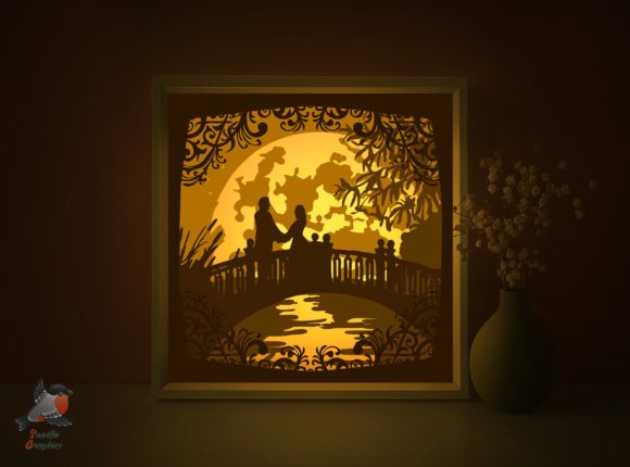 Romantic Love Pair 3D Light Box Template: A 3D SVG Shadow Box for Cozy Editorial Design