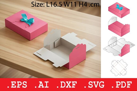 Scalloped Gift Box with Ribbon Closure 3D SVG Objects