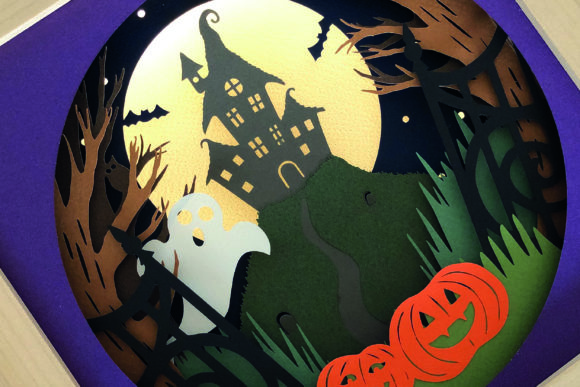 Spooky Sophistication: Haunted House 3D SVG Shadow Box for Seasonal Branding