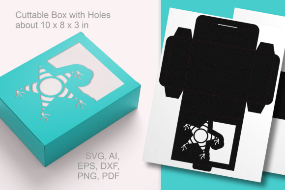 Star Pinata Wide Window Rectangular Box – Festive 3D SVG for Holiday Crafting